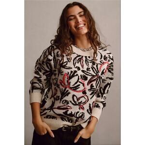 Anthropologie Floral Pink Pop Embroidered Sweater. Retails $128